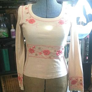 Anthropologie- Embroidered and beaded long sleeve cotton tee by Moth 🏵️ Size M